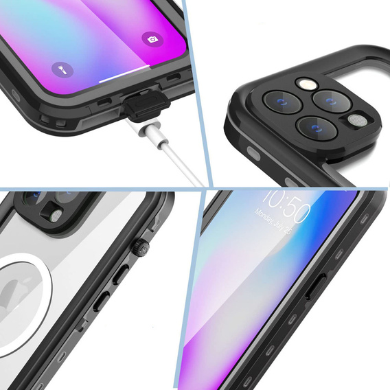 Vízálló tok iPhone 14 Pro, Redpepper, MagSafe-hoz, fekete