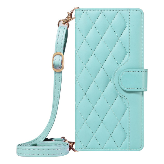 Flap tok iPhone 16E, Rhombus Crossbody Leather, zöld