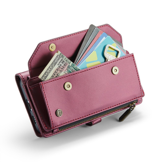 Tok CASEME Samsung Galaxy A55 5G, RFID Leather Wallet, vállpánttal, piros