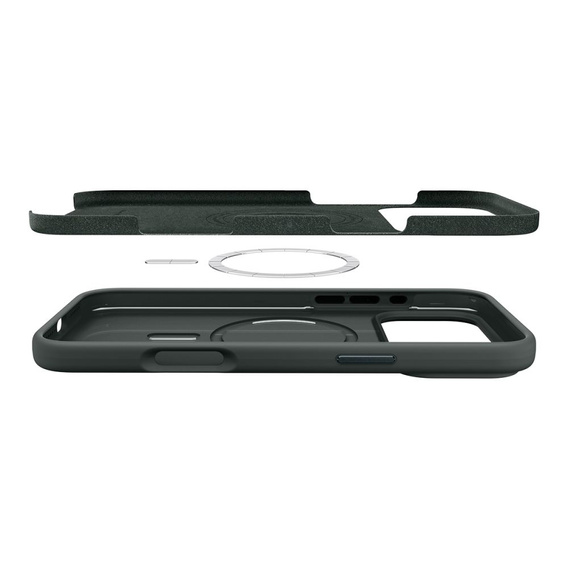 Spigen tok iPhone 17 Pro készülékhez, Szilikon Fit MagSafe, Abyss zöld