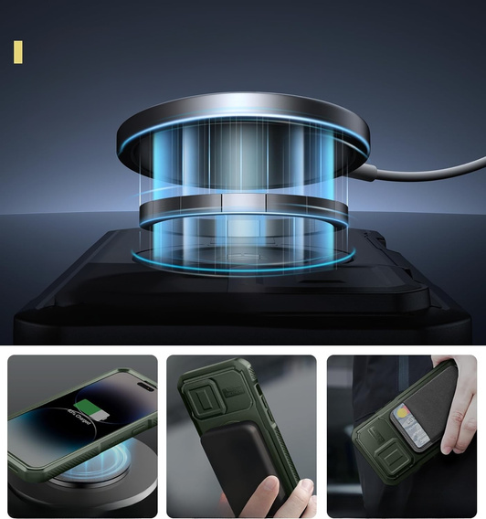 Páncélozott tok iPhone 14 Pro Max készülékhez, Dexnor CamProtect MagSafe, zöld (Két keret)