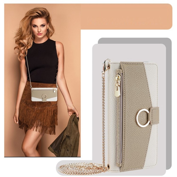 Flip tok Samsung Galaxy M34 5G, Wallet Zipper Pocket, tükörrel, fehér