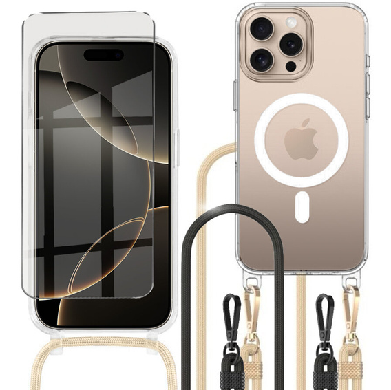 Tok zsinórral iPhone 16 Pro-hoz, ERBORD MagSafe, átlátszó + képernyőüveg