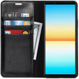 Pattintható tok a Sony Xperia 10 IV, Split Leather Wallet, fekete