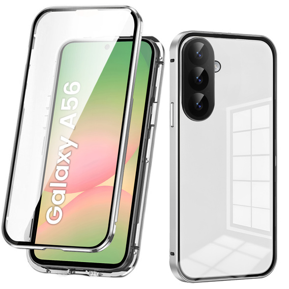 Tok Samsung Galaxy A56, Magnetic Dual Glass, ezüst
