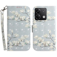 Pattintható tok a Xiaomi Redmi Note 13 5G, Wallet, Magnolia Flowers szürke