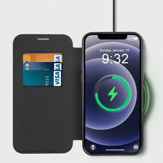 Pattintható tok a iPhone 12, RFID Wallet MagSafe CamShield, fekete