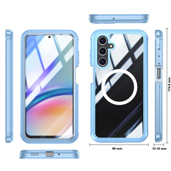 Tok Samsung Galaxy A16-hoz, Shockproof, üveggel, MagSafe-hoz, kék