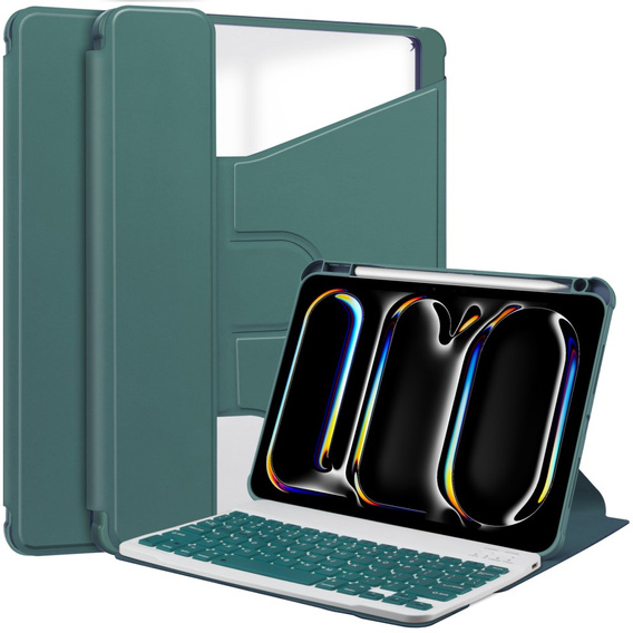 Billentyűzet tok iPad Pro 11" 2024 (5 gen.), Rotary 360° Leather, sötétzöld
