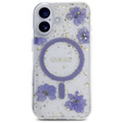 GUESS HC MagSafe műgyanta virágos és csillogó tok iPhone 16-hoz