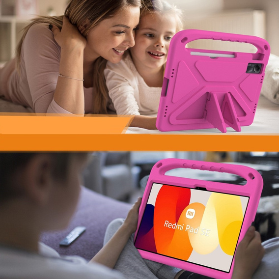 Gyermek tok Xiaomi Redmi Pad SE 11", Gyermek tok fogantyúval, rózsaszín