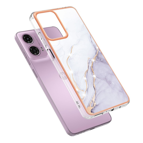 Védő tok Motorola Moto G24 / G24 Power / G04, Marble Slim Case, fehér