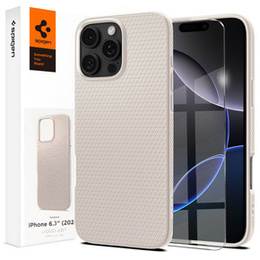 A Spigen tok iPhone 16 Pro, Liquid Air, titánium + 9H edzett üveghez