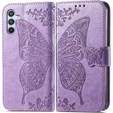 Pántos tok Samsung Galaxy A17 5G, pénztárca, pillangó, lila