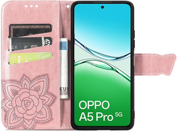 Pattintható tok a Oppo A5 Pro 5G, Butterfly, rózsaszín rose gold