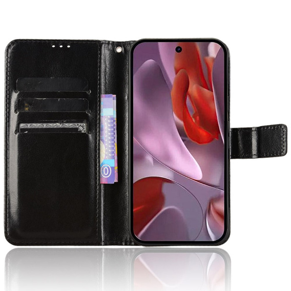 Pattintható tok a Google Pixel 9A, Crazy Horse Wallet, fekete