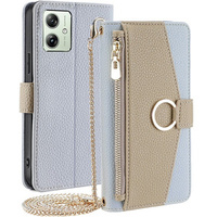 Flip tok Motorola Moto G54 5G, Wallet Zipper Pocket, tükörrel, kék