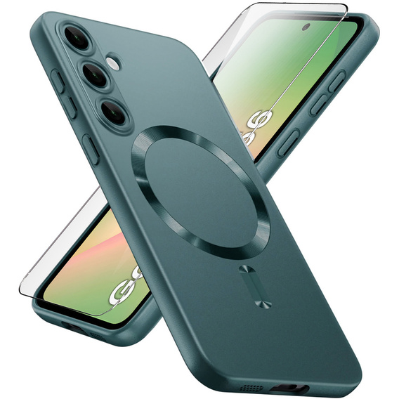 Tok Samsung Galaxy A56, ColorMag, MagSafe-hoz, zöld + 9H edzett üveg