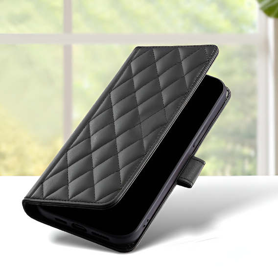 Flap tok Samsung Galaxy A16, Rhombus Crossbody Leather, fekete