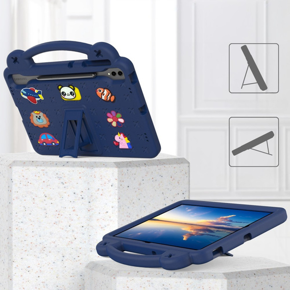 Gyermek tok Samsung Galaxy Tab S10+ Plus, Cute Patterns, állvánnyal, sötétkék