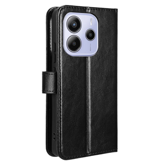 Pattintható tok a Xiaomi Redmi Note 14 4G, Crazy Horse Wallet, fekete