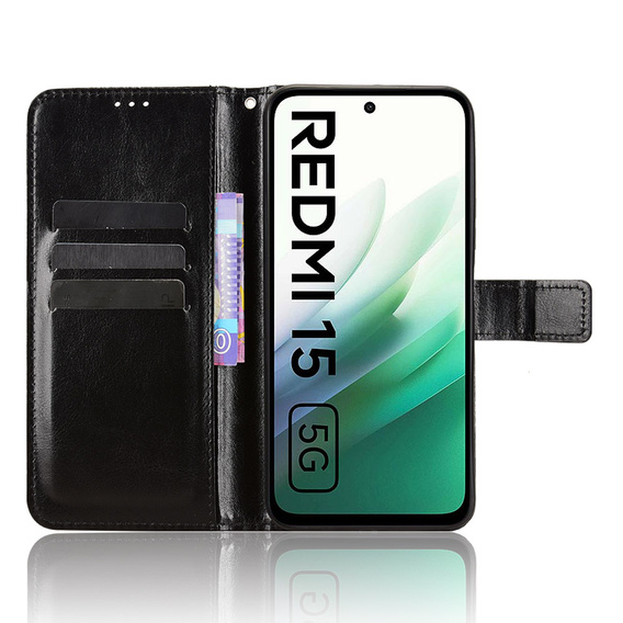 Pántos tok Xiaomi Redmi 15 5G / 4G, texturált Crazy Horse, fekete