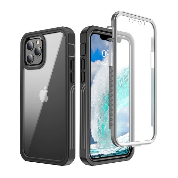 Tok iPhone 12/12 Pro készülékhez, Shockproof, fóliával, fekete