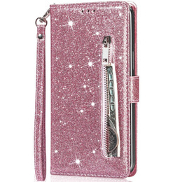 Pattintható tok a Samsung Galaxy A55, Wallet Zipper Pocket Glittery, rózsaszín rose gold