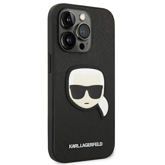 Karl Lagerfeld Telefontok a iPhone 14 Pro Max, Saffiano Karl's Head Patch, fekete