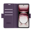 Tok Oppo Reno 12 Pro, ERBORD Glossy Litchi, pénztárca patenttal, lila