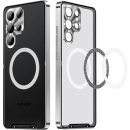 Kameravédő tok Samsung Galaxy S23 Ultra, CamShield MagSafe, átlátszó / ezüst