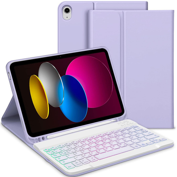 Kivilágított bluetooth billentyűzettel ellátott tok iPad 10.9 2022 (10 gen.), lila