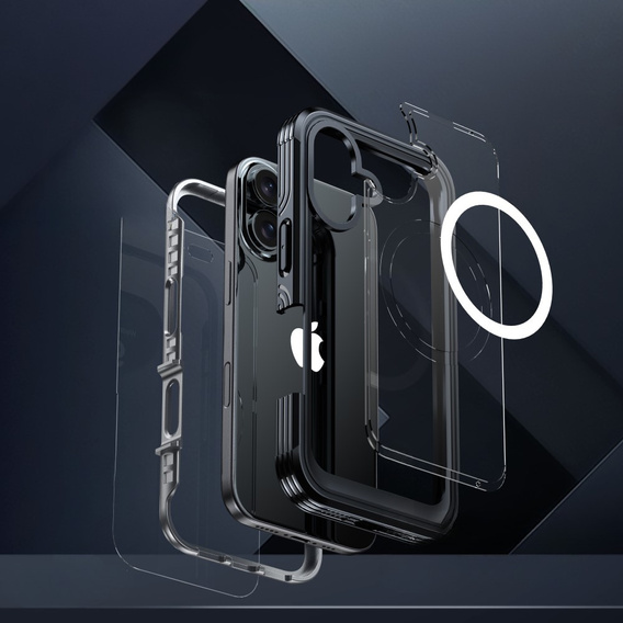 Tok iPhone 16 Plus-hoz, Shockproof, üveggel, MagSafe-hoz, fekete