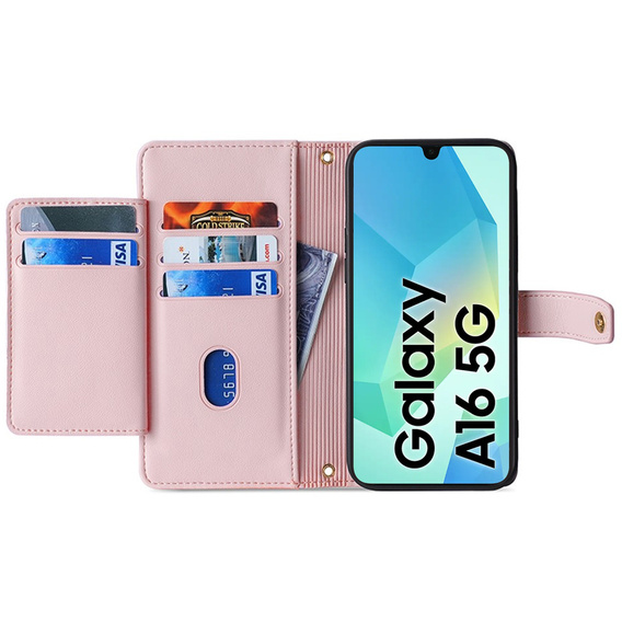 Pattintható tok a Samsung Galaxy A16, Wallet Zipper Pocket, rózsaszín