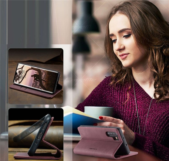 CASEME tok Huawei P30 Pro, Leather Wallet Case, bordó