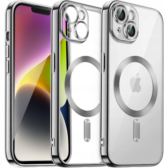 Tok iPhone 14 Plus-hoz, Electro MagSafe, ezüst + üveg a képernyőhöz