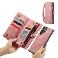 CASEME tok Samsung Galaxy S25 Ultra, Retro Leather Wallet, szíjjal, rózsaszín