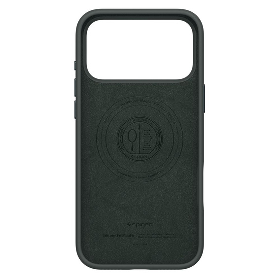 Spigen tok iPhone 17 Pro készülékhez, Szilikon Fit MagSafe, Abyss zöld