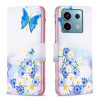 Pattintható tok a Xiaomi Redmi Note 13 Pro 5G, Wallet, Butterfly & Flowers fehér