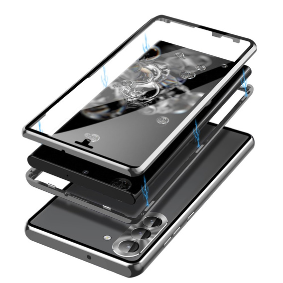 Tok Samsung Galaxy S23, Magnetic Dual Glass, ezüst