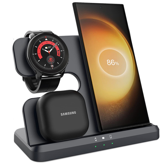 3 az 1-ben vezeték nélküli indukciós gyorstöltő QI Samsung S25 S24 S23 Galaxy Watch Buds állomás, fekete