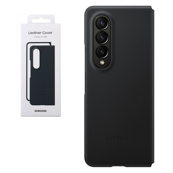 Eredeti Samsung tok Galaxy Z Fold 4 készülékhez, Leather Flip Cover, fekete