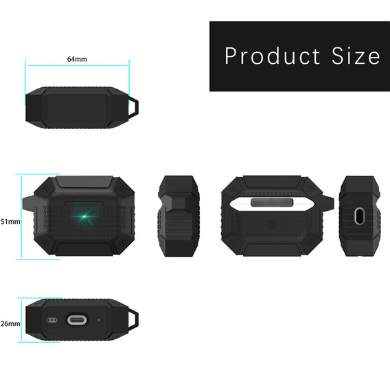Páncélozott fejhallgató tok karabinerrel az Apple AirPods Pro 3 számára