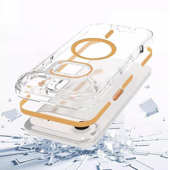 Tok iPhone Air készülékhez, MagSafe, állvánnyal, átlátszó, arany betétekkel