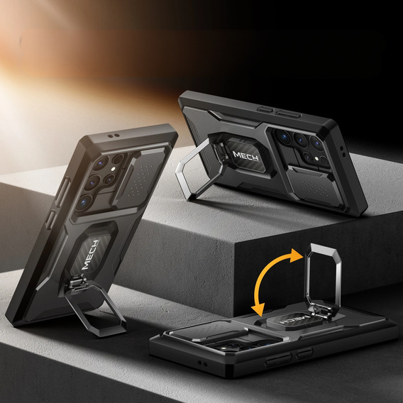 Páncélozott tok Samsung Galaxy S24, TONGATE MECH sorozat gyűrűvel, fekete