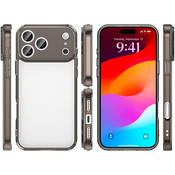 Szilikon tok iPhone 17 Pro Max készülékhez, kemény hátlappal, színezett fekete színben