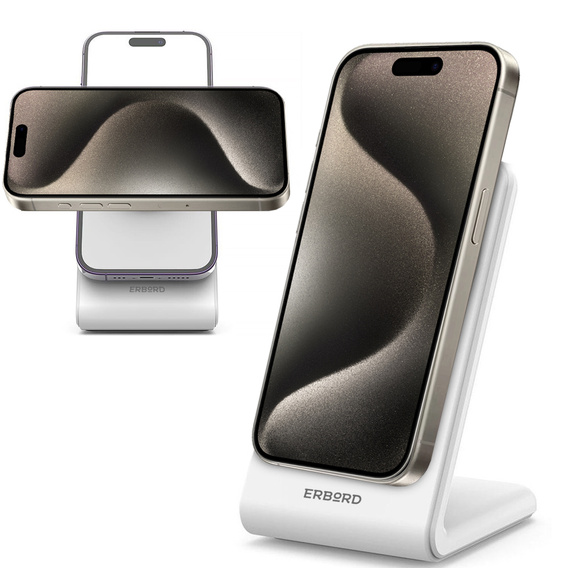 ERBORD vezeték nélküli induktív töltő, 15W, Fehér