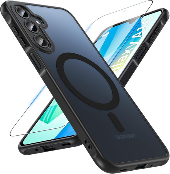 Tok Samsung Galaxy A16-hoz, MagSafe, ERBORD Matt Case, fekete + képernyőüveg