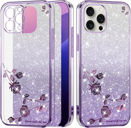 Tok iPhone 16 Pro Max, Glitter Flower, lila