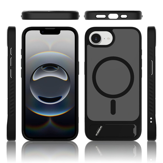 Tok iPhone 16E, Kickstand Matt Case, MagSafe, fekete